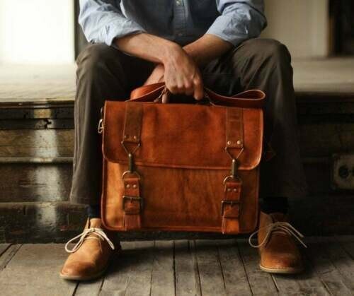 Leather vintage laptop bag - leather,
